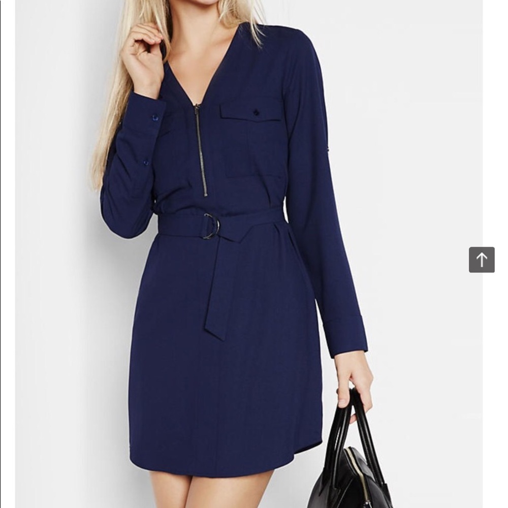 BLACK Long Sleeve Zip Front Shirt Dress